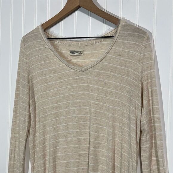 Abercrombie & Fitch Essentials Beige Stripe Long Sleeve V-Neck Top Women’s S Y2K - Picture 4 of 8